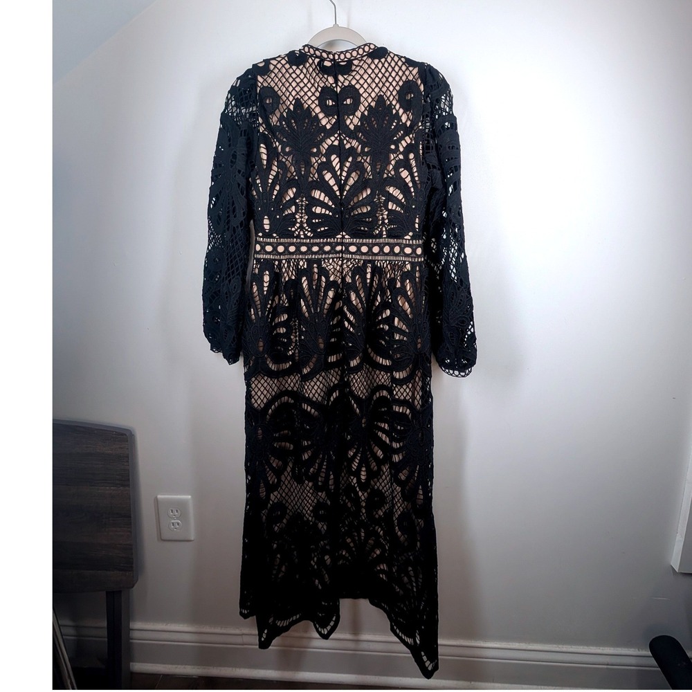 Baltic Born Black Lace Midi Dress with Nude Lining - Picture 6 of 9